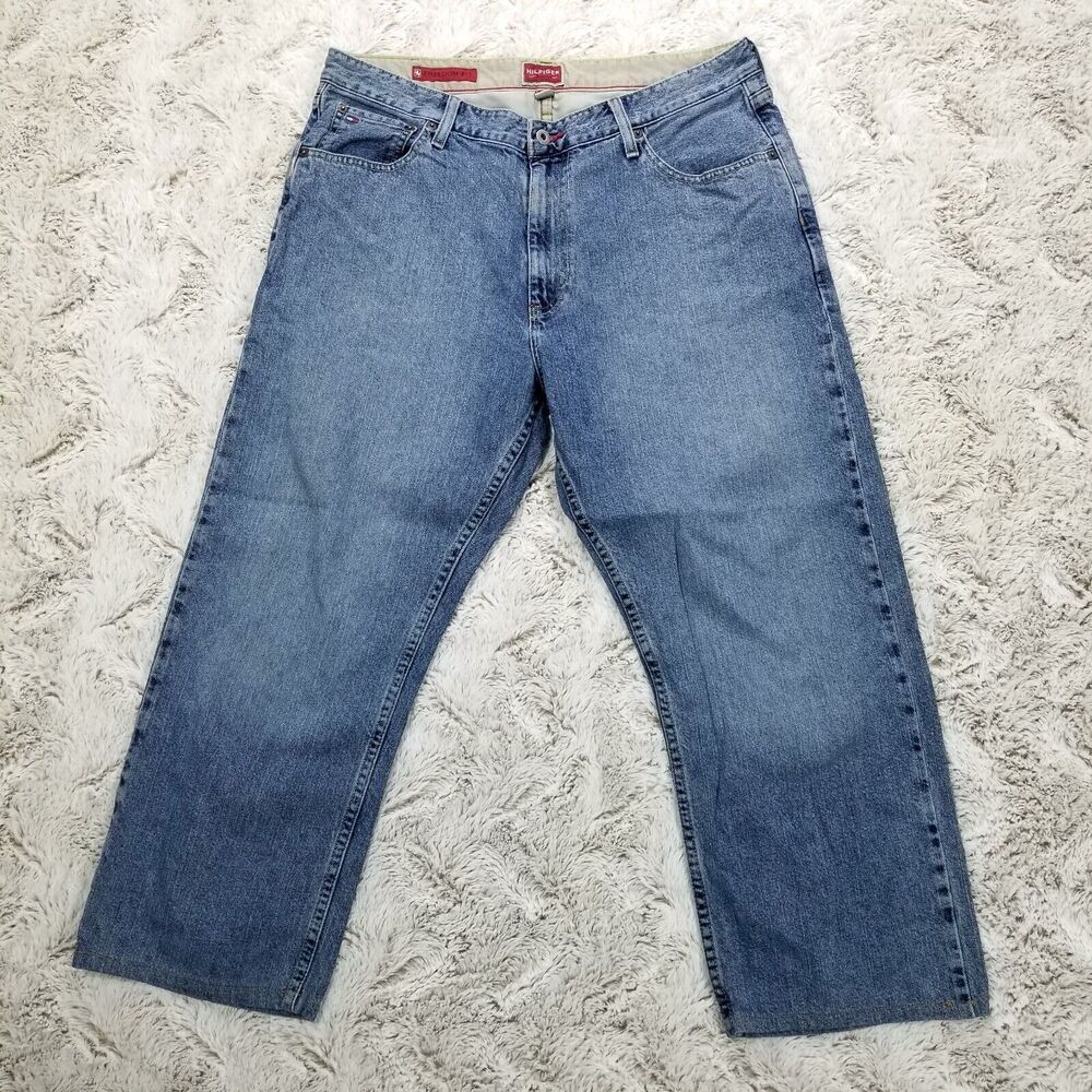 Tommy Hilfiger Jeans Mens 36x27 Blue Freedom Fit Red Label Premium Vintage Denim